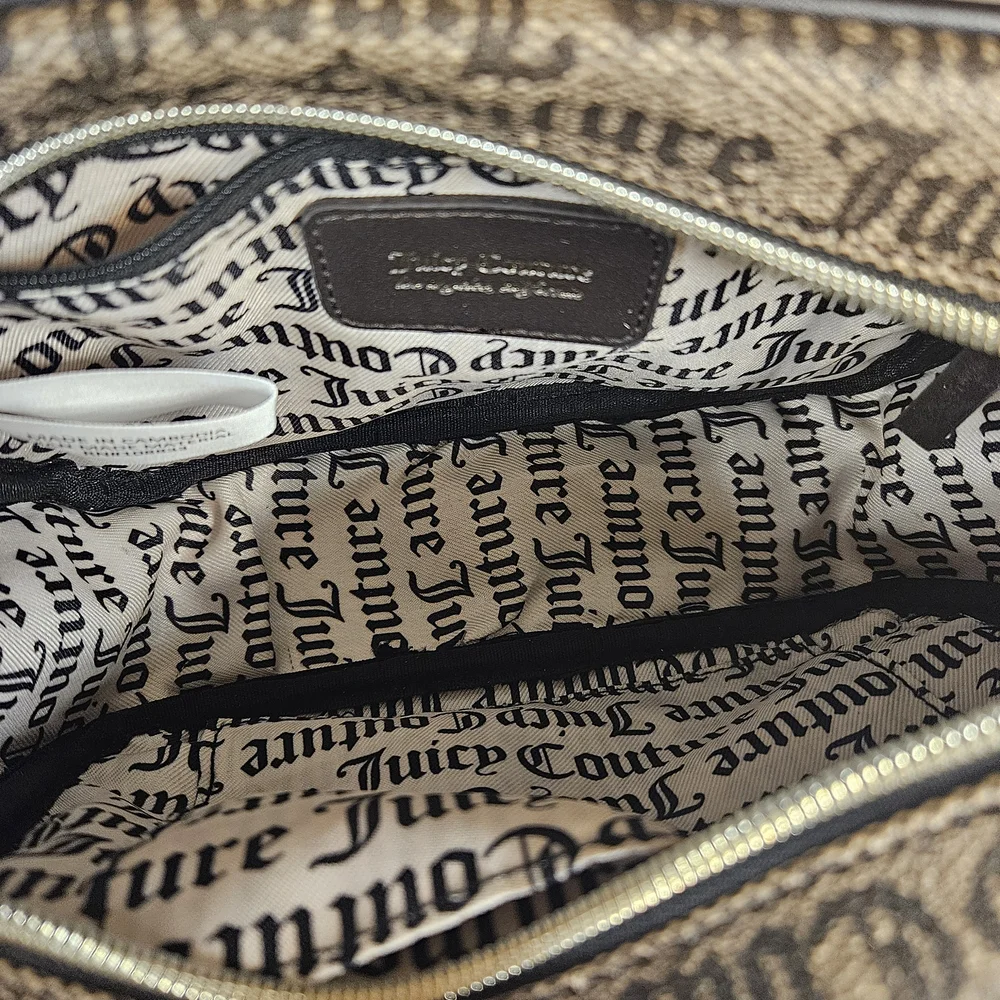 Y2k‎ Juicy Couture Tan Logo Crossbody with Black Trim and Gold Plate